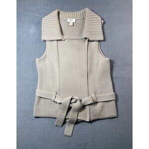 Ann Taylor Loft Gray Beige Knit Sweater Vest Medium Merino Wool Boucle Mohair